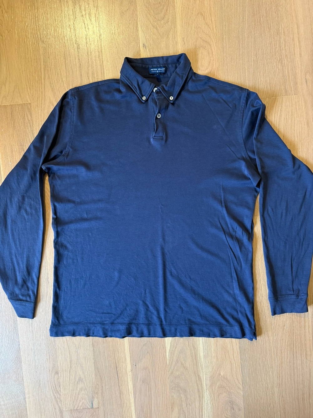 Peter Millar Navy Long-Sleeve Button-Down Polo